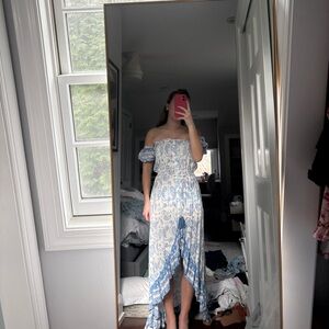 Surf Gypsy blue and white maxi dress with ruffles